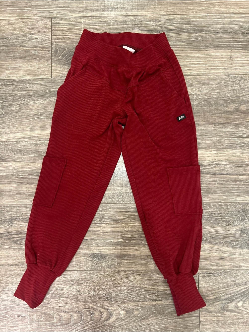 Kids Ribbed Cargo Joggers in Deep Red - Comfortable Everyday Wear